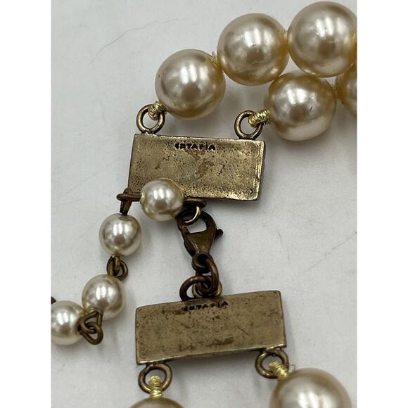 Extasia Signed Vintage Cream Faux Pearl Two Strand Yellow Shell Cameo Necklace - Picture 4 of 15